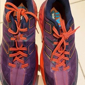 Purple and orange Hokas